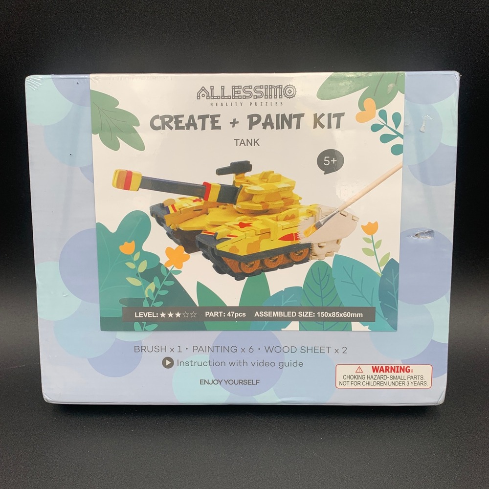 Allessimo Create + Paint Kit Tank 3D Wood Puzzle Model Building Set New